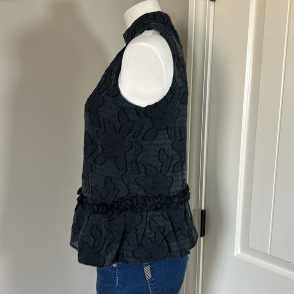 Anthropologie Maeve Savannah Swing Textured Top Blouse Ruffled Black Sz 2 - Picture 5 of 12